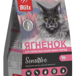 Blitz Sensitive «Ягнёнок» сухой корм для выведения шерсти у взрослых кошек с чувствительным пищеварением