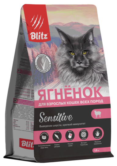 Blitz Sensitive "Ягнёнок" сухой корм для взрослых кошек
