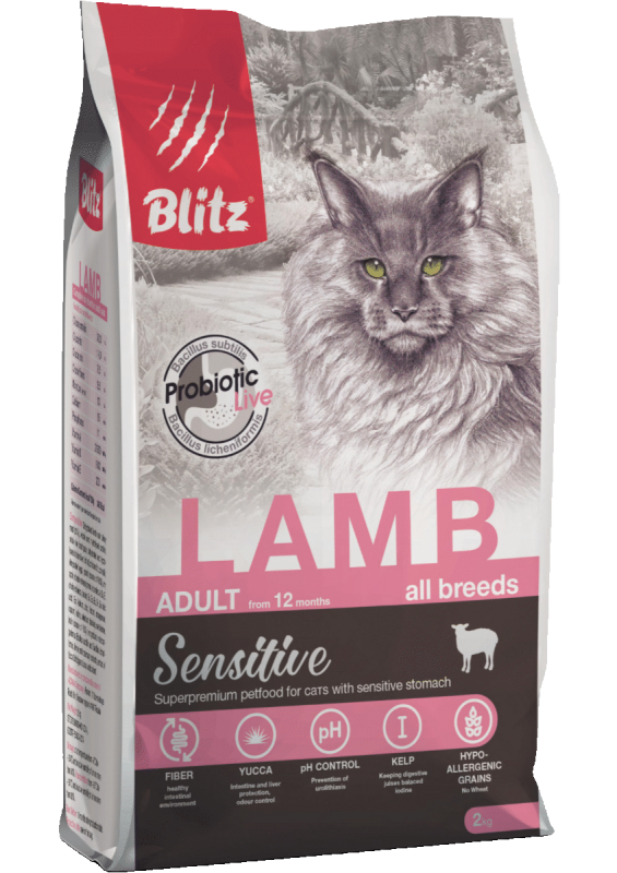 Blitz Sensitive "Ягнёнок" сухой корм для взрослых кошек