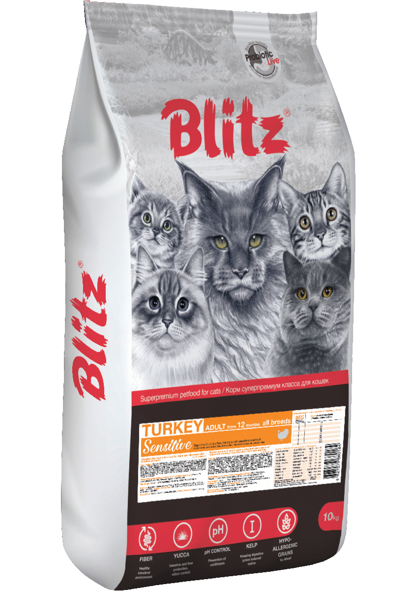 Blitz Sensitive «Индейка» сухой корм для взрослых кошек