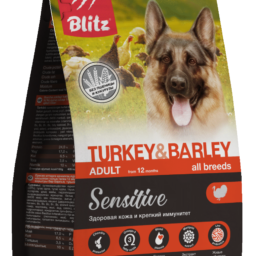 Blitz Sensitive с индейкой и ячменем сухой корм для взрослых собак всех пород