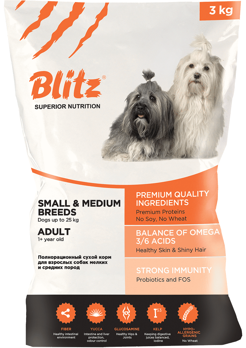 Blitz: сухой корм для взрослых собак мелких и средних пород