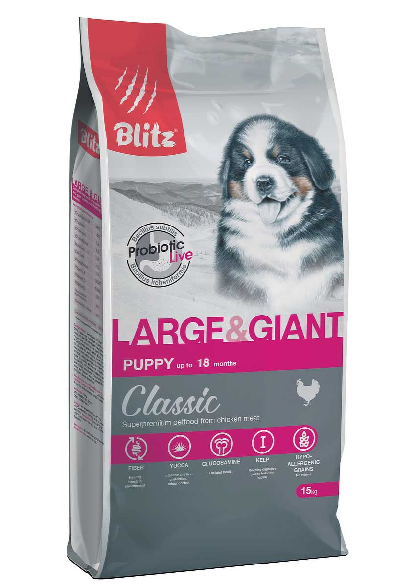 Сухой корм Blitz Puppy Large & Giant Breeds: сухой корм Блиц для щенков  крупных и гигантских пород | Blitz