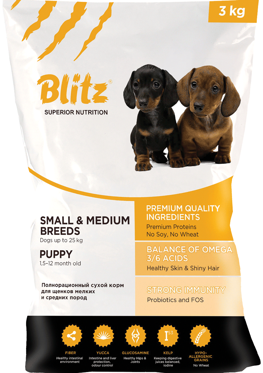 Blitz: сухой корм для щенков мелких и средних пород