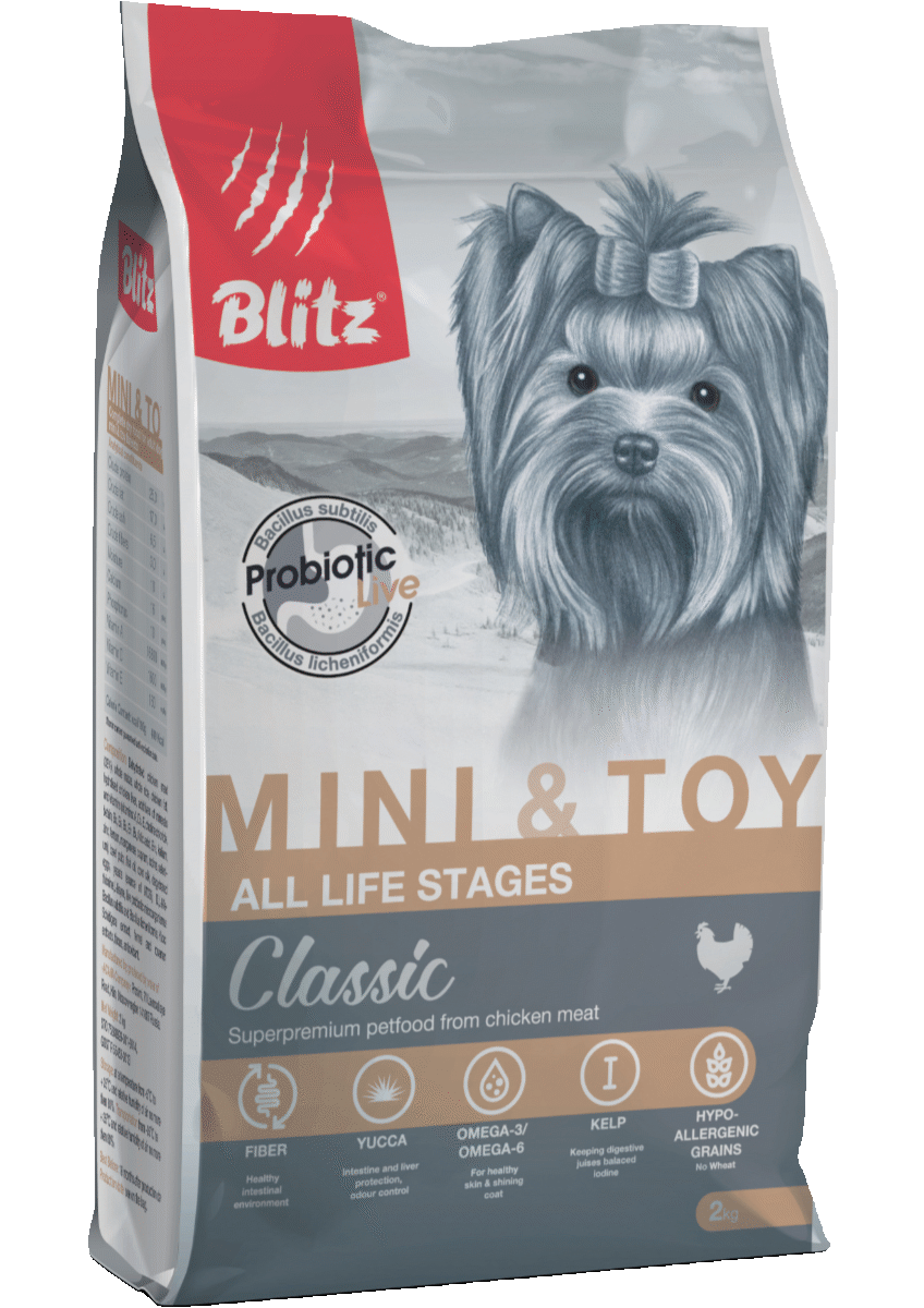 BLITZ ADULT MINI & TOY BREEDS: сухой корм Блиц для собак мелких и  миниатюрных пород всех возрастов | Blitz