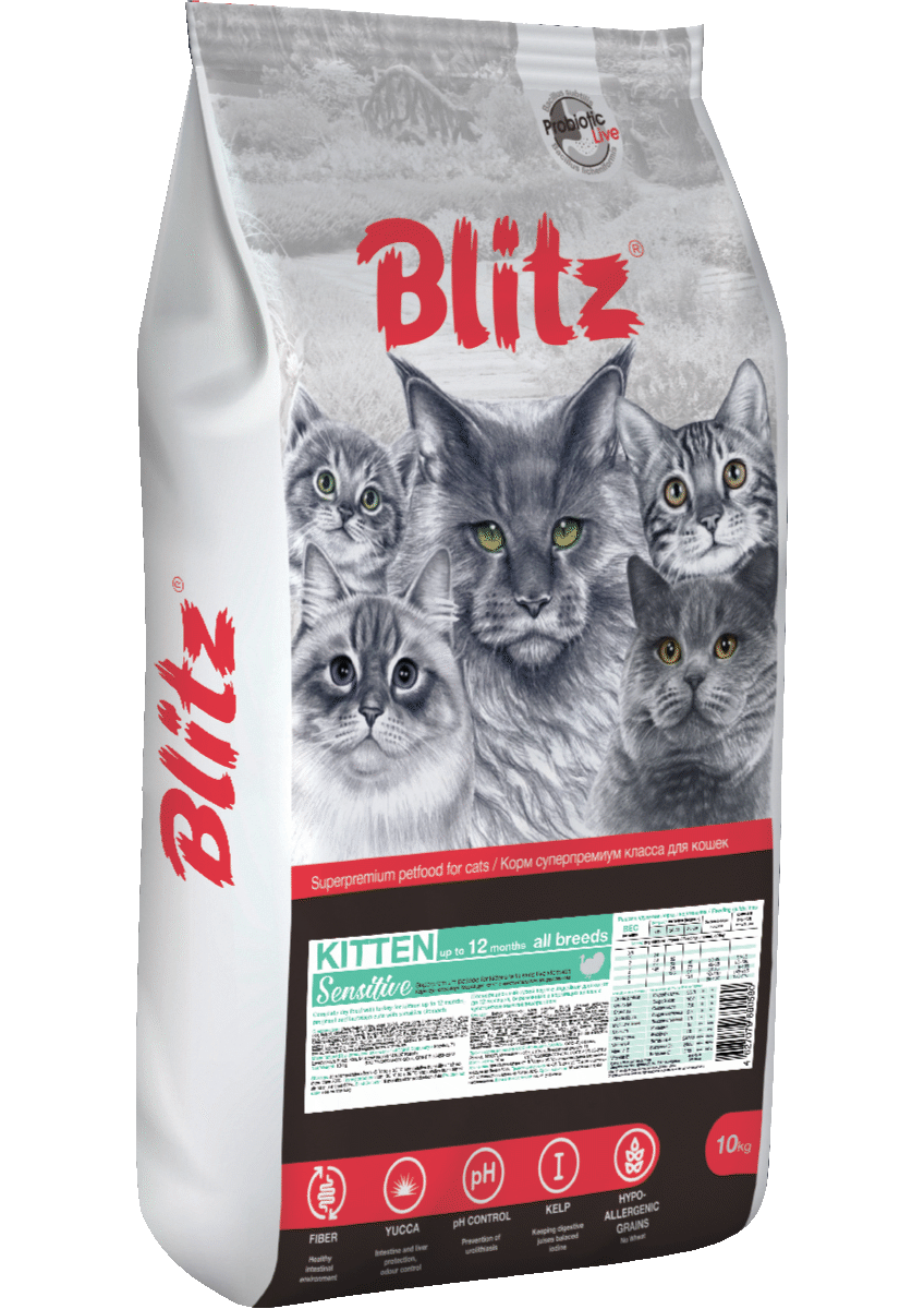 Сухой корм от Блиц с индейкой - Blitz Kitten для котят, беременных и  кормящих кошек | Blitz