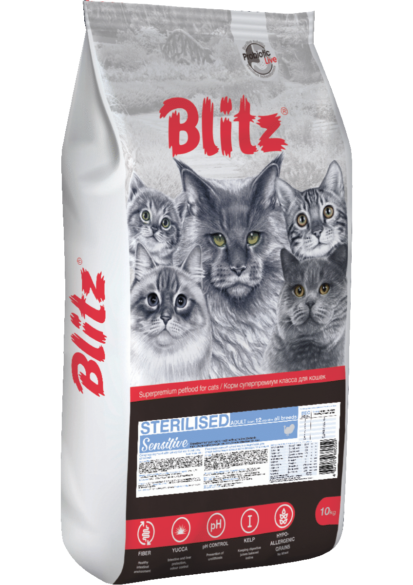 Blitz Sensitive с индейкой сухой корм для стерилизованных кошек