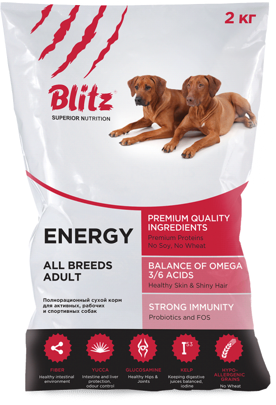 Blitz: сухой корм для активных и рабочих собак всех пород