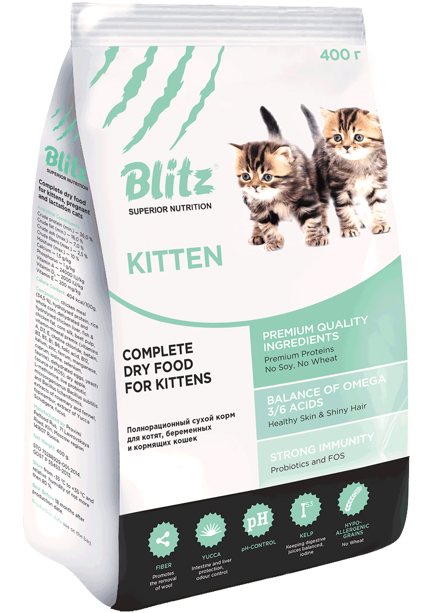 Blitz: сухой корм с индейкой для котят, беременных и кормящих кошек