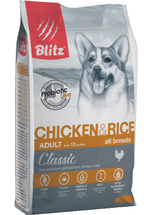 Blitz Classic с курицей и рисом сухой корм для собак всех пород