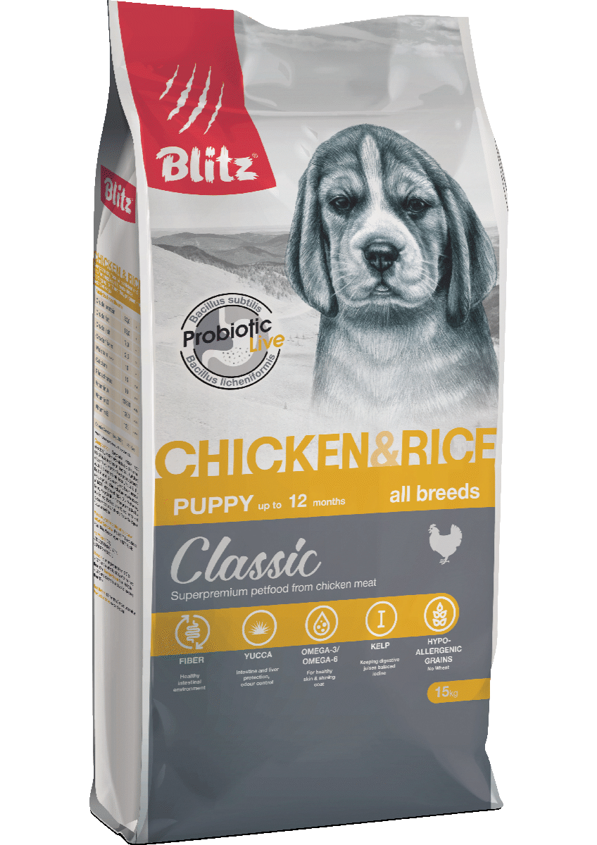 Blitz Classic с курицей и рисом сухой корм для щенков всех пород
