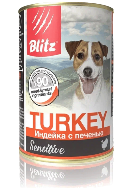 Blitz Sensitive "Индейка с печенью" консервированный корм для собак всех пород и возрастов