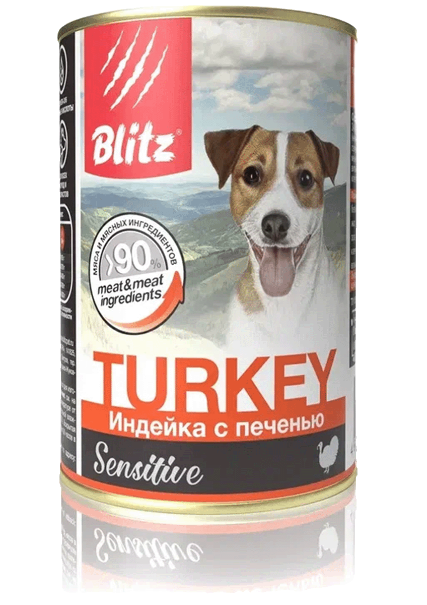 Blitz Sensitive «Индейка с печенью» консервированный корм для собак всех пород и возрастов