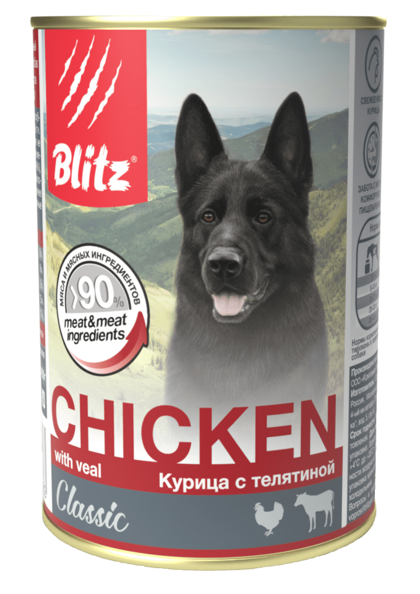 Blitz Classic «Курица с телятиной» консервированный корм для собак всех пород и возрастов