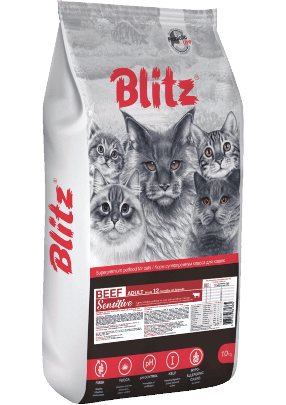 Blitz Sensitive «Говядина» сухой корм для взрослых кошек