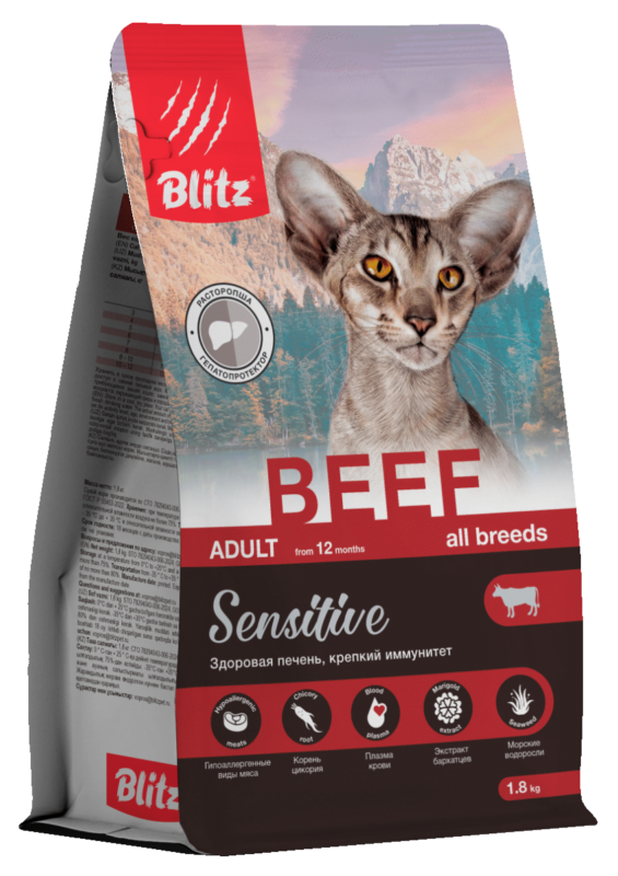 Blitz Sensitive «Говядина» сухой корм для взрослых кошек