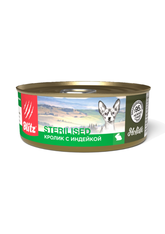 Blitz Holistic «Кролик с индейкой» нежное суфле — влажный корм для стерилизованных кошек