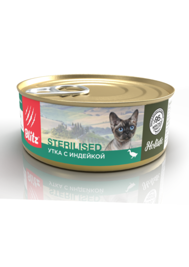 Blitz Holistic «Утка с индейкой» мясной паштет — влажный корм для стерилизованных кошек