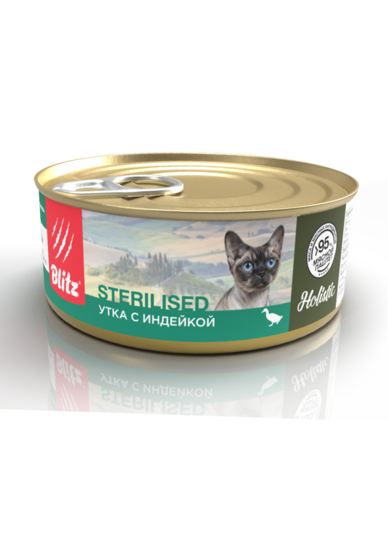 Blitz Holistic «Утка с индейкой» мясной паштет — влажный корм для стерилизованных кошек