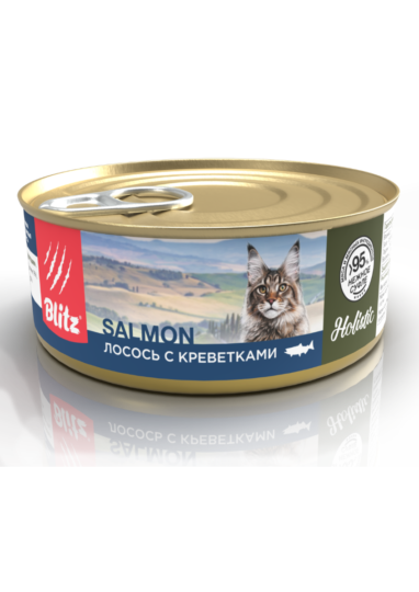 Blitz Holistic «Лосось с креветками» нежное суфле — влажный корм для взрослых кошек