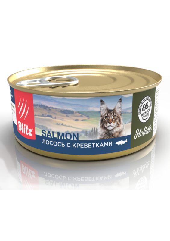 Blitz Holistic «Лосось с креветками» нежное суфле — влажный корм для взрослых кошек
