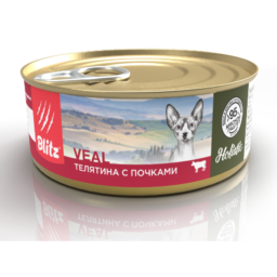 Blitz Holistic «Телятина с почками» мясной паштет — влажный корм для взрослых кошек