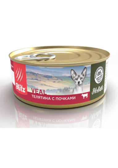 Blitz Holistic «Телятина с почками» мясной паштет — влажный корм для взрослых кошек