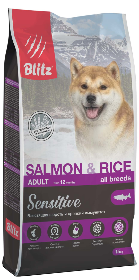 blitz sensitive salmon rice adult dog all breeds, корм blitz sensitive ...