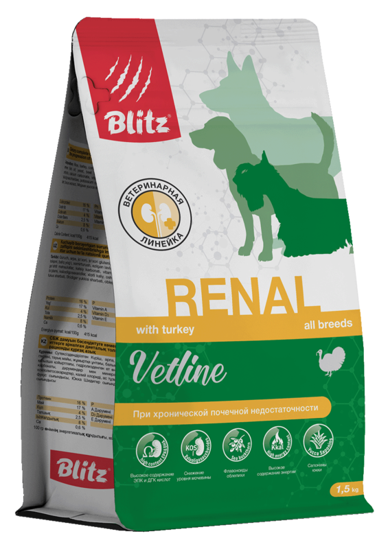 Blitz Renal Dog сухой полнорационный диетический корм для собак при хронической почечной недостаточности