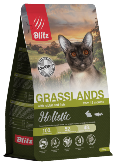 Blitz Holistic КРОЛИК и РЫБА — низкозерновой сухой корм для взрослых кошек