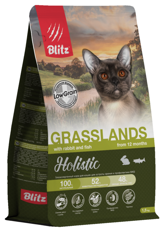 Blitz Holistic КРОЛИК и РЫБА — низкозерновой сухой корм для взрослых кошек