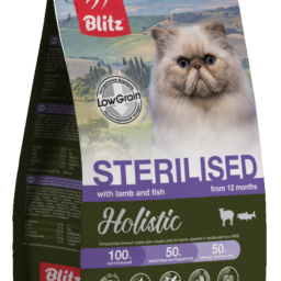 Blitz Holistic ЯГНЁНОК и РЫБА — низкозерновой сухой корм для стерилизованных кошек