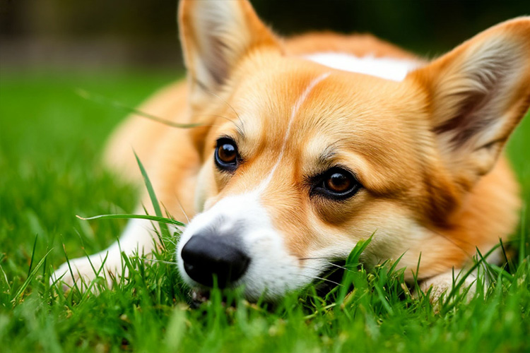 Собака ест очень много травы