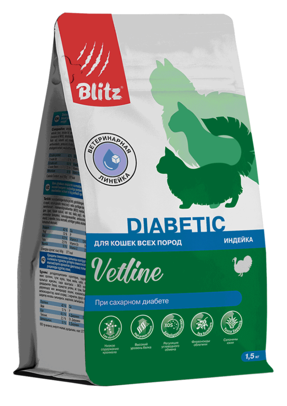 Blitz Vetline Diabetic сухой полнорационный диетический корм для кошек при сахарном диабете