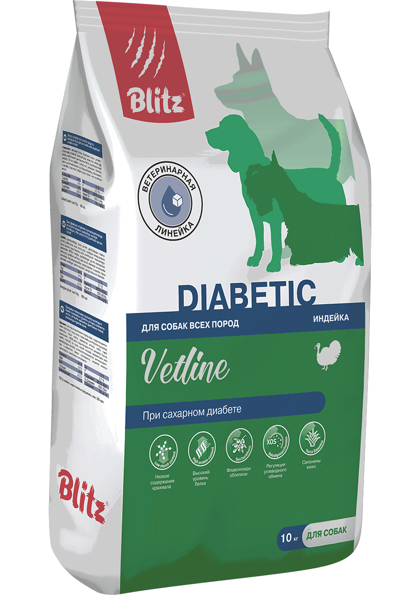Blitz Vetline Diabetic сухой полнорационный диетический корм для собак при сахарном диабете